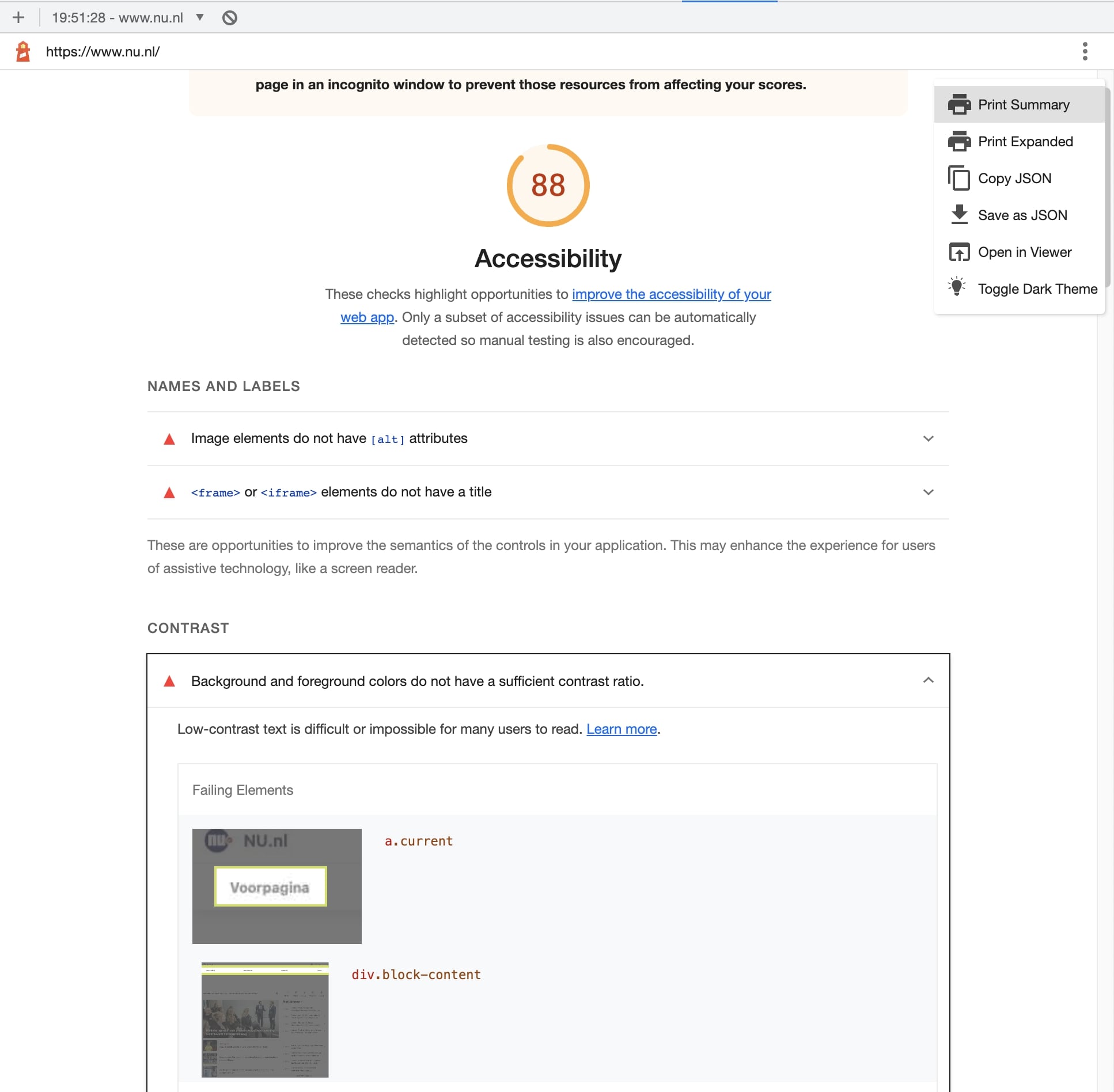 An example of a Lighthouse report